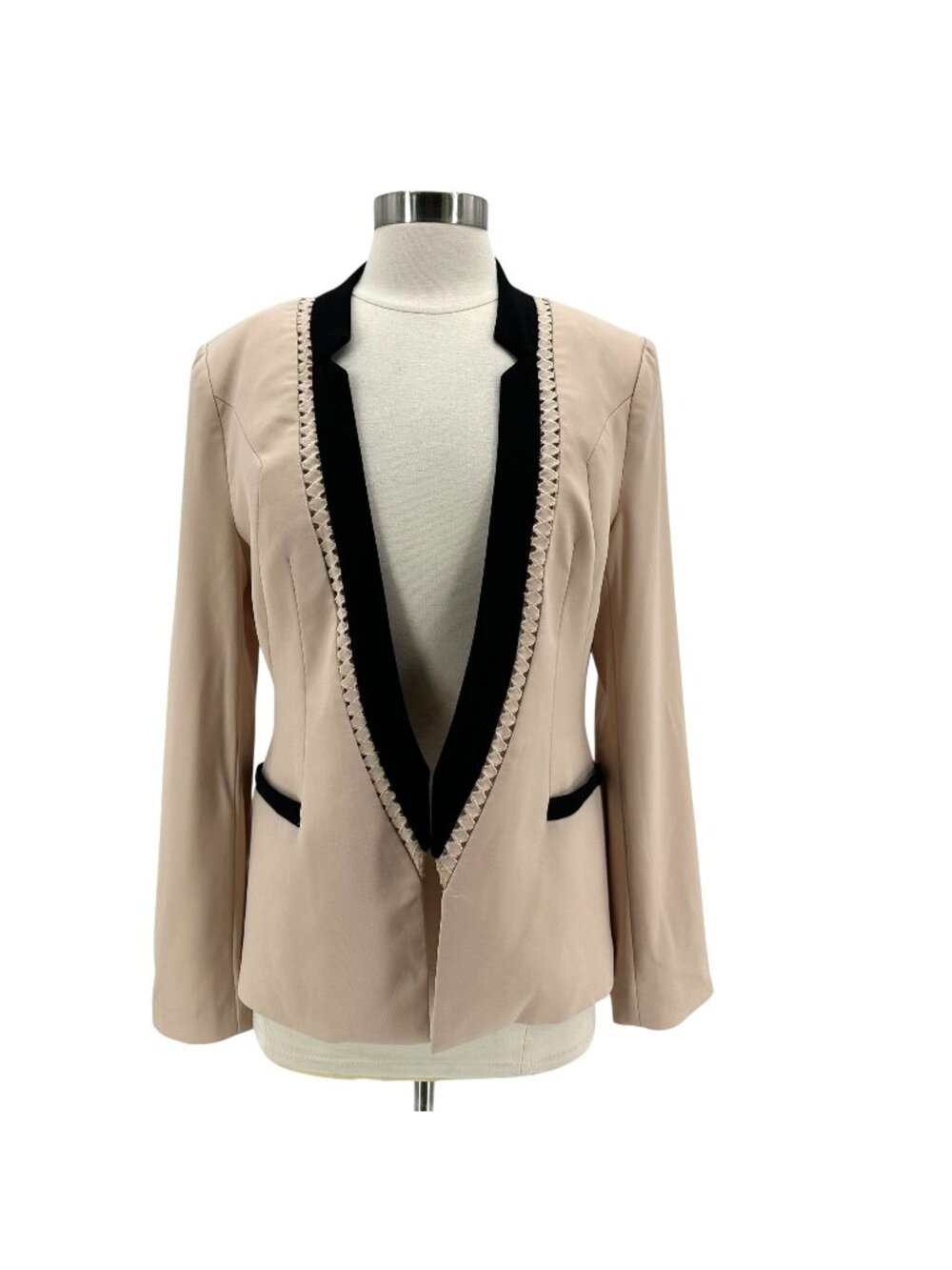 Anthropologie Cartonnier Womens Medium Jacket Dera Lattice Trim Open Front